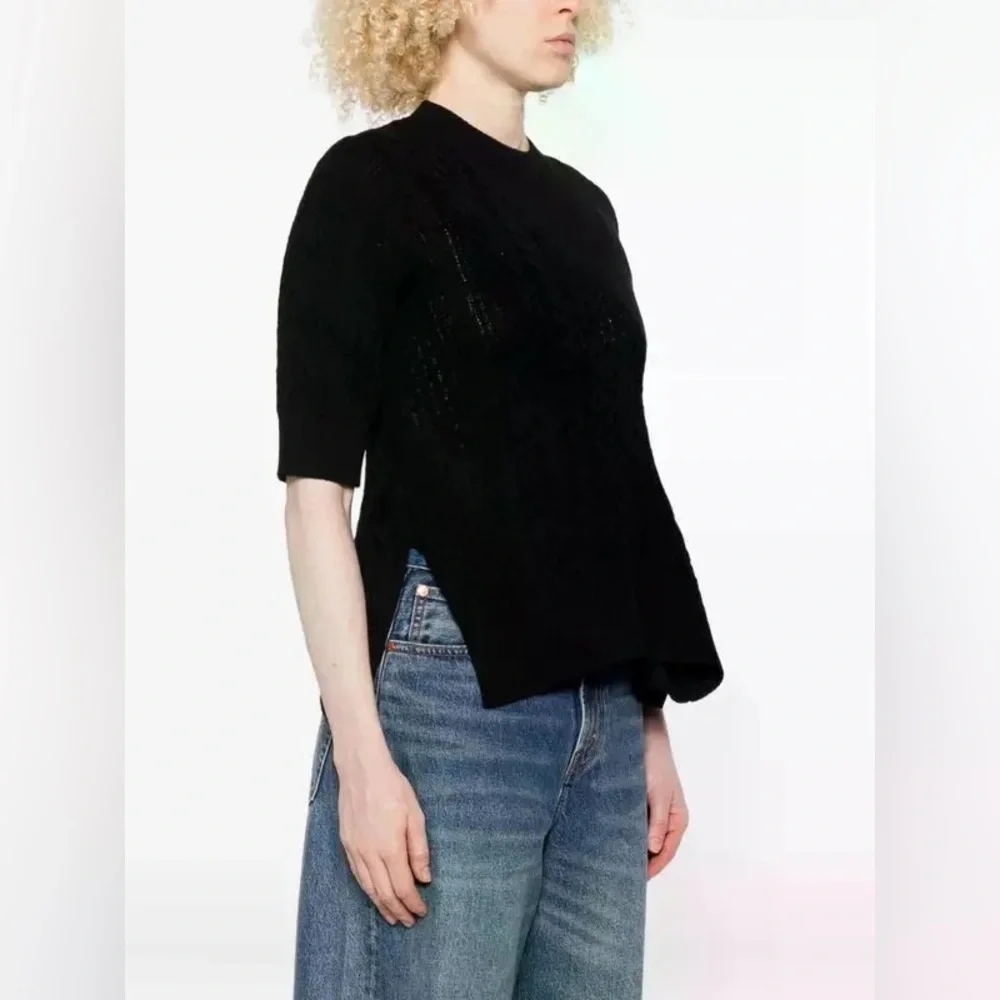 NWOT SACAI Cable Knit Flared Top - Black SIZE 1 (S) - Picture 2 of 12
